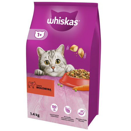 Whiskas Adult 1,4kg - Sucha Karma Pełnoporcjowa Dla Dorosłych Kotów Z Wołowiną